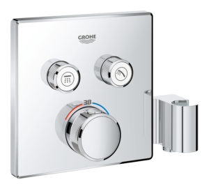 Podtynkowa bateria termostatyczna do obsługi dwóch wyjść wody ze zintegrowanym przyłączem i uchwytem prysznicowym 29125000 Grohe Grohtherm SmartControl