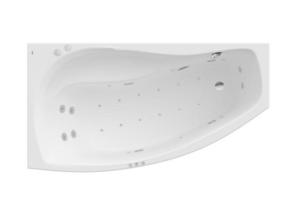 Zdjęcie Asymetryczna narożna wanna akrylowa (Lewa) z hydromasażem Smart WaterAir Plus Roca Nicole 150×90 cm biały A24T141000
