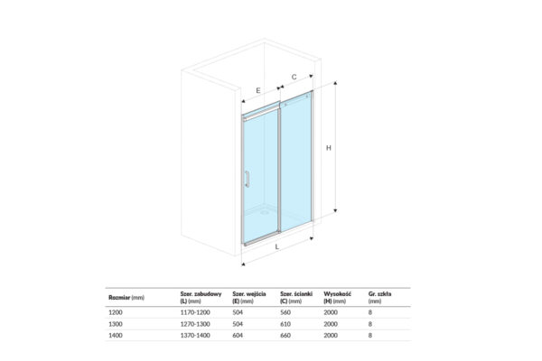 Zdjęcie Drzwi prysznicowe przesuwane do zabudowy wnęki Excellent Rols część 2/2 120×200 KAEX.2612.1200.LP2/2