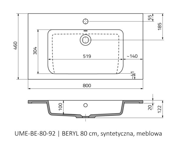 Zdjęcie Umywalka meblowa Oristo Beryl konglomerat biała 80 cm UME-BE-80-92