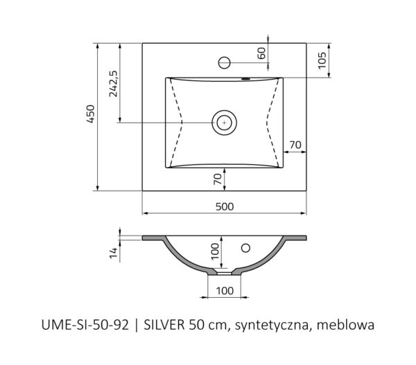 Zdjęcie Umywalka meblowa Oristo Silver konglomerat biała 50 cm UME-SI-50-92