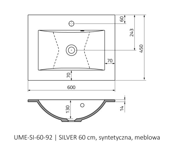 Zdjęcie Umywalka meblowa Oristo Silver konglomerat biała 60 cm UME-SI-60-92