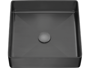 Umywalka nablatowa stalowa z korkiem klik-klak Laveo Pola 36x36 cm czarny VUP_722S