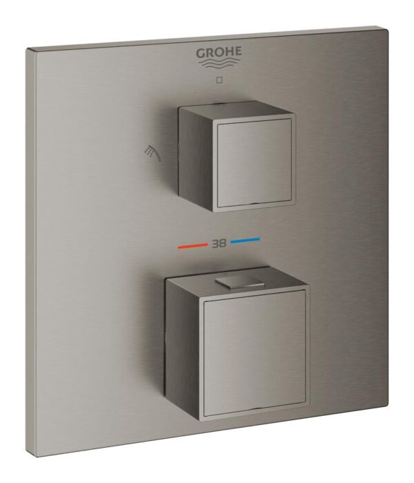Zdjęcie Bateria prysznicowa termostatyczna do obsługi dwóch wyjść wody brushed hard graphite 24154AL0 Grohe Grohtherm Cube