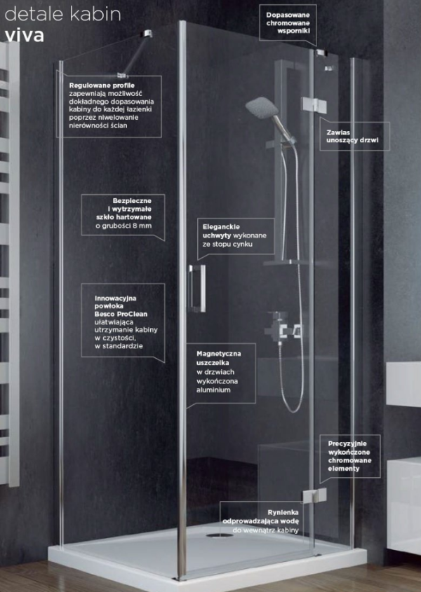 Zdjęcie Drzwi prysznicowe przejrzyste szkło prawe Besco Viva 100×195 cm DVP-100-195C