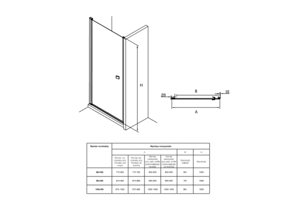 Zdjęcie Drzwi prysznicowe wnękowe Roca Capital 100×195 cm czarny mat/szkło przezroczyste MaxiClean AM4710016M