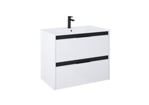 Zestaw - umywalka z szafką 80 cm z 2 szufladami Roca Alpine biało-czarny A852014606