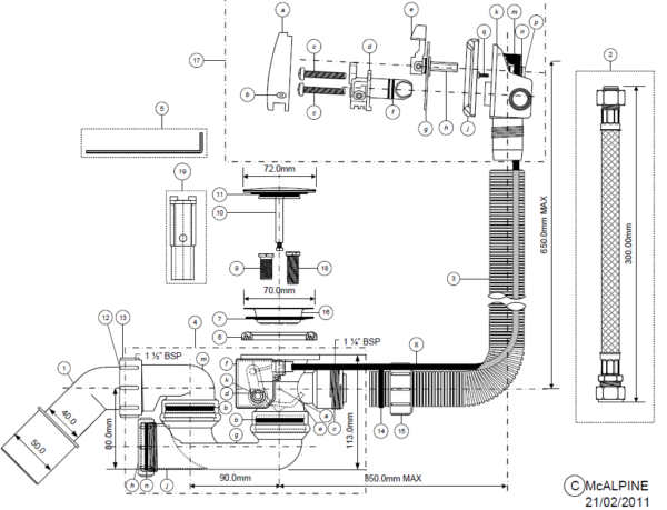 Zdjęcie Przelew wannowy z mechanizmem napełniającym i korkiem automatycznym McAlpine HCN3100CB-15MM