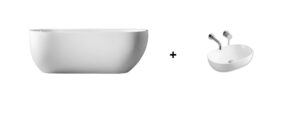 Zestaw - umywalka nablatowa 59,5x40,2 cm Bevisa Alpen biała 2450216042 + wanna wolnostojąca 150x70 cm z przelewem Bevisa Sopra biała 14503150