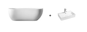 Zestaw - umywalka nablatowa 60x35.5 cm Bevisa Tirano biała 2750226036 + wanna wolnostojąca 150x70 cm z przelewem Bevisa Sopra biała 14503150