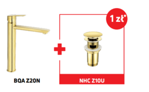 Bateria umywalkowa wysoka złoty BQA_Z20N + korek Click-Clack NHC_Z10U Deante Arnika