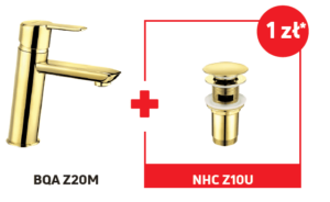 Bateria umywalkowa stojąca złoty BQA_Z20M + korek Click-Clack NHC_Z10U* Deante Arnika Gold