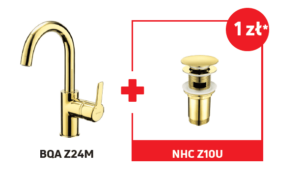 Bateria umywalkowa stojąca złoty BQA_Z24M + korek Click-Clack NHC_Z10U* Deante Arnika Gold