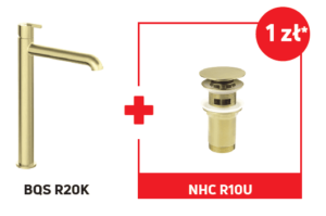 Bateria umywalkowa wysoka złoty szczotkowany BQS_R20K + korek Click-Clack NHC_R10U* Deante Silia